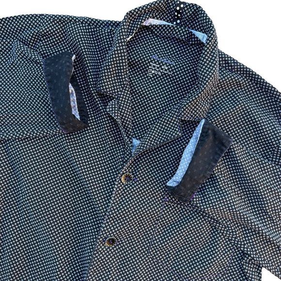 Robert Graham Men Sleepwear‎ Medium Black Abstract Pajama Top Button Up Collar - Picture 1 of 9